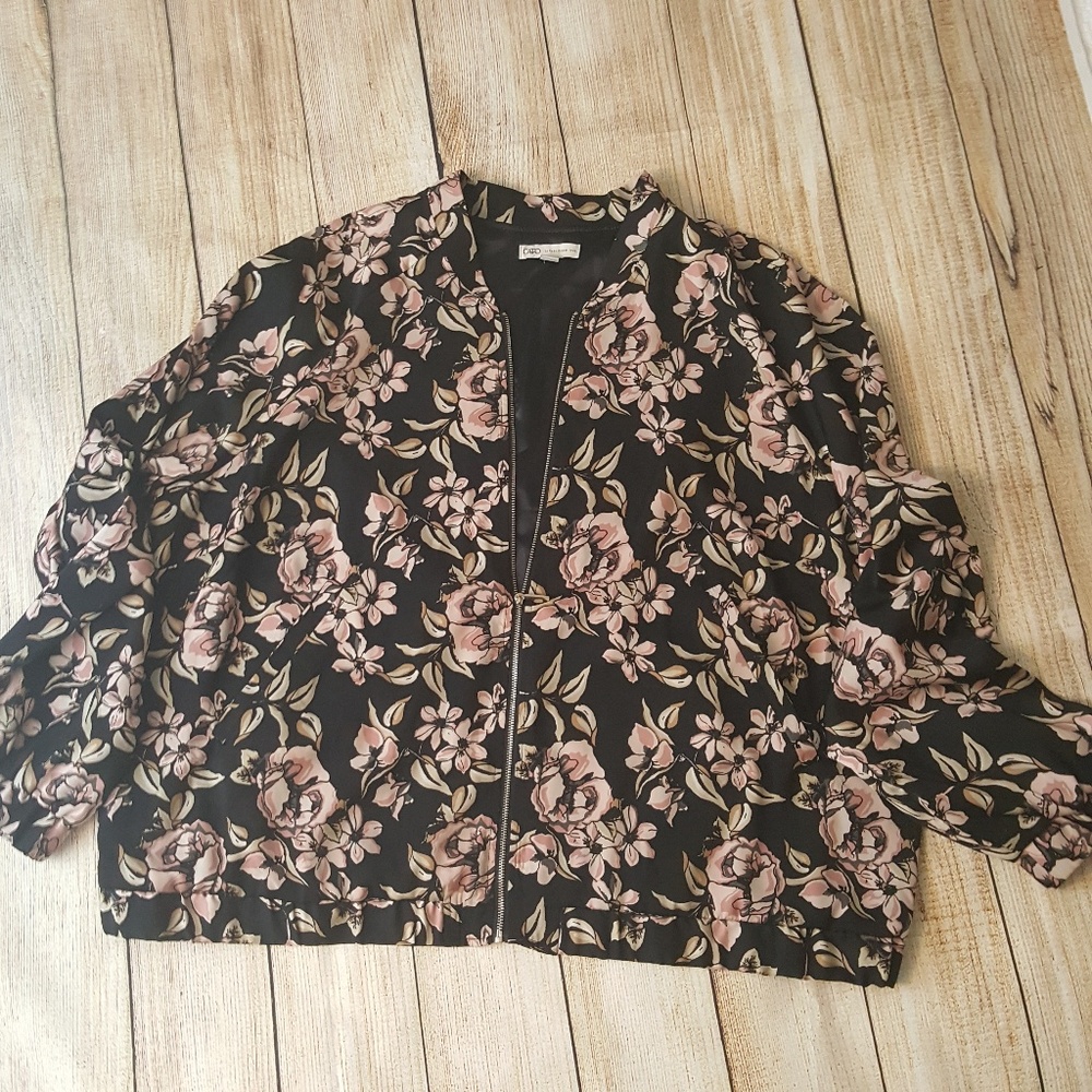 Cato Plus Size Black Jacket Roses Floral Print